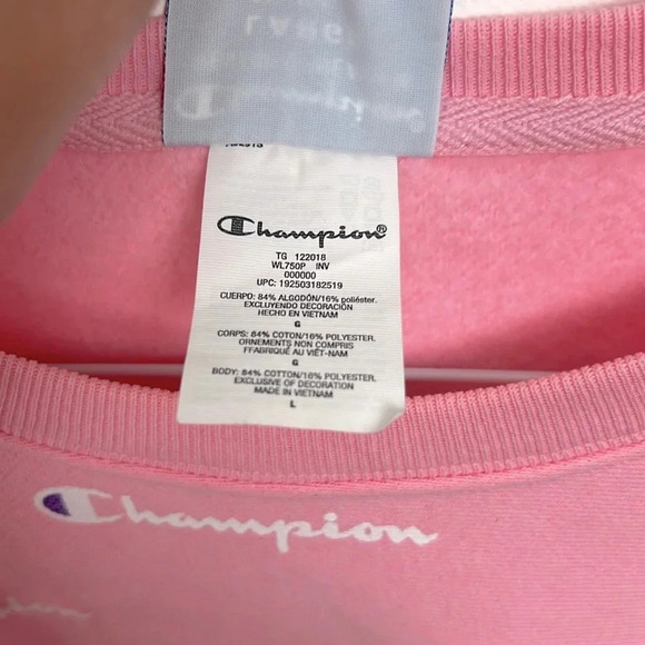 Champion Women’s L Crewneck Pink & White Allover Logo  Sweatshirt - Picture 4 of 6
